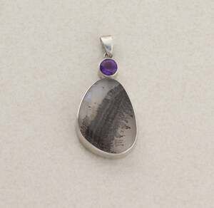 Pendant Only Sterling Silver Dendritic Quartz & Amethyst Pendant 1 3/4" x 3/4"